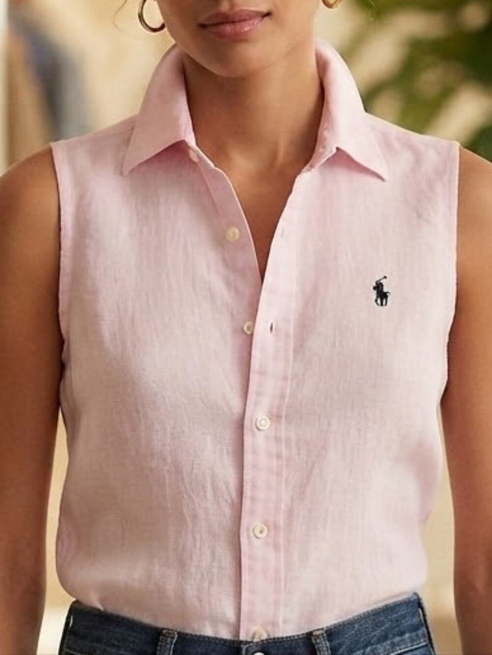 Ralph Lauren Sleeveless Pink Button-Down Shirt Sz Size Large L
